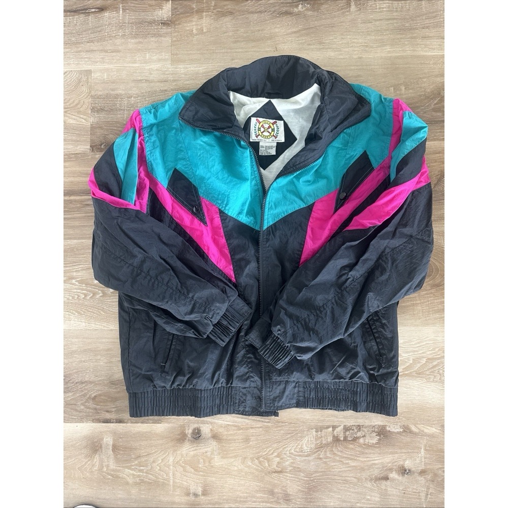 VTG 90's Color Block Wind Breaker Track Jacket Back Pink And Teal One Size - Picture 4 of 5
